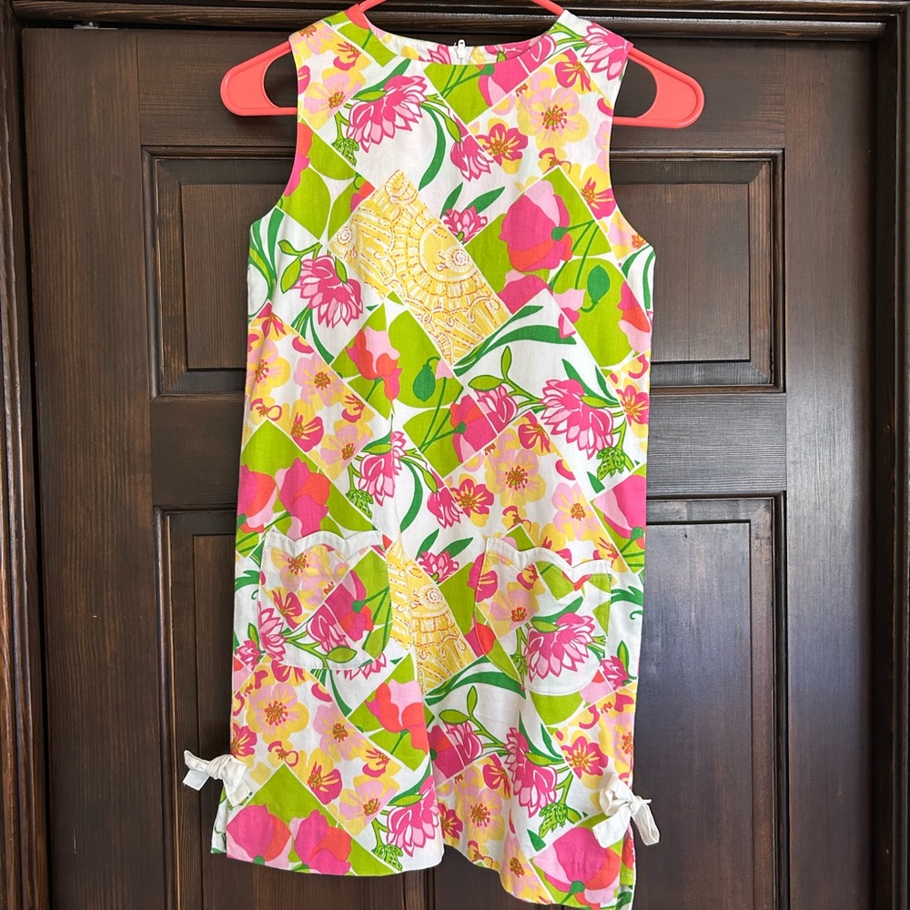 Lilly Pulitzer Pink and Green Ruffled Sheath Dress